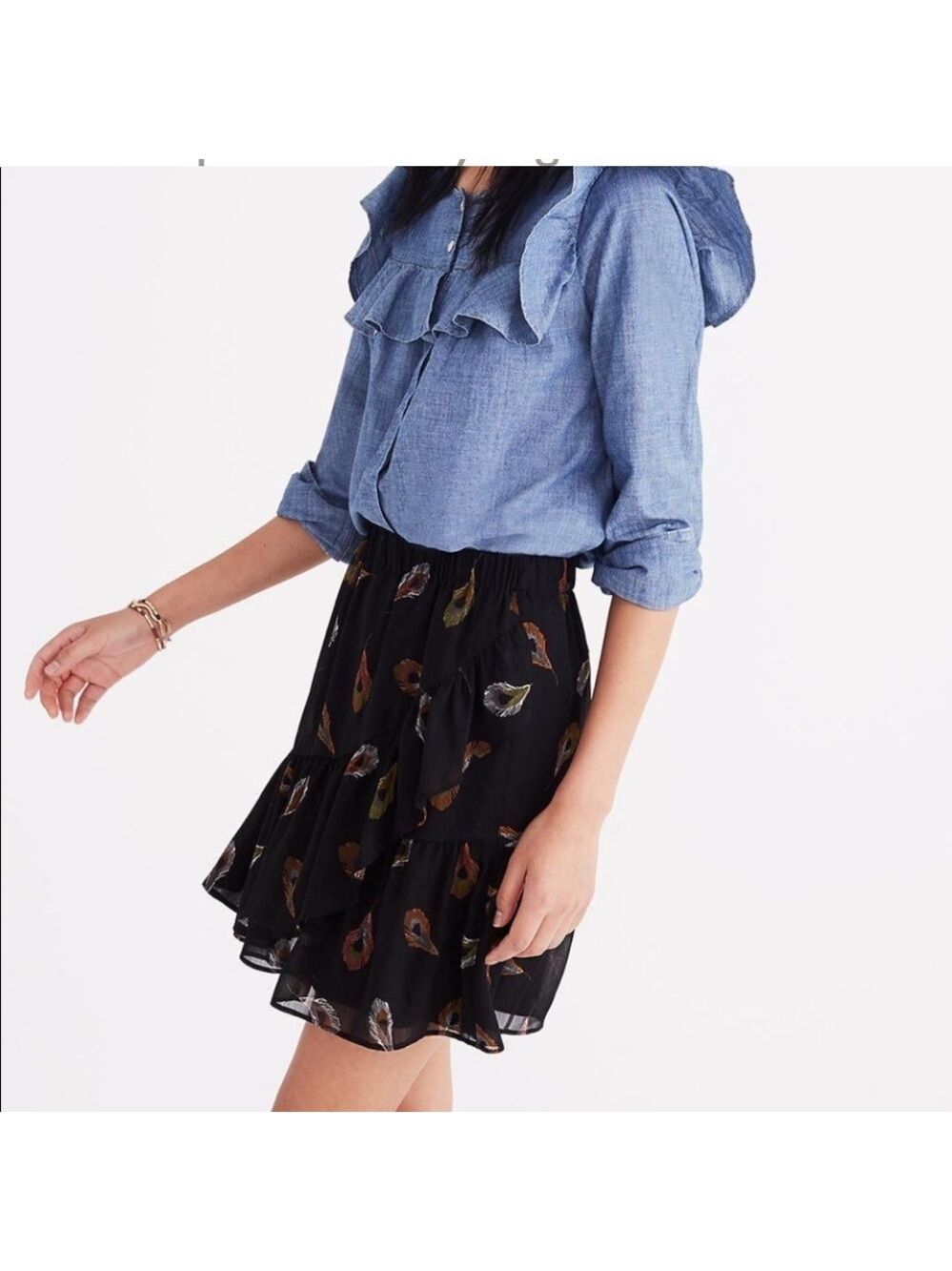 Madewell Black Feather Print Skirt- Size 4